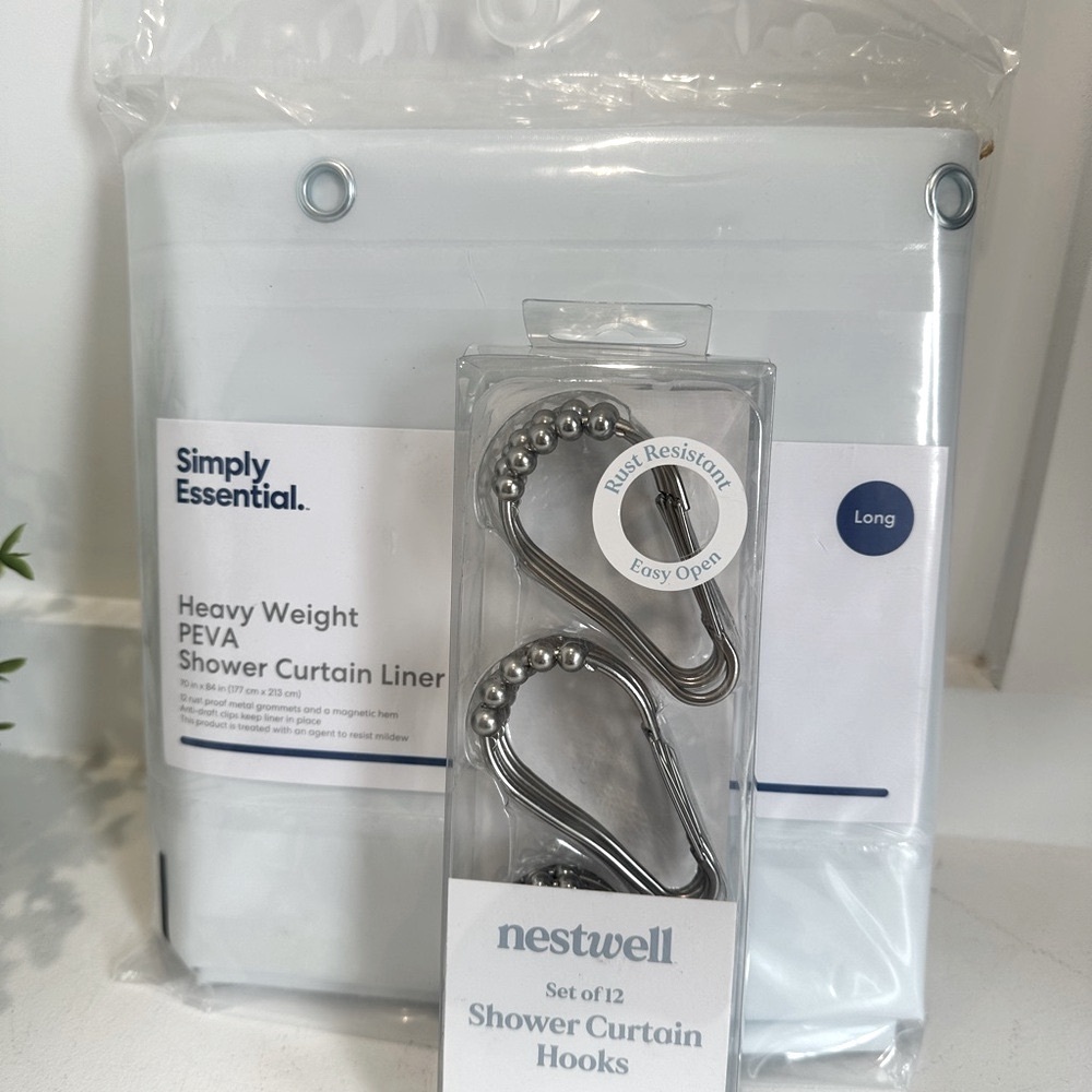 Simply Essential Long Shower Curtain Liner with Hooks Bin‎ D